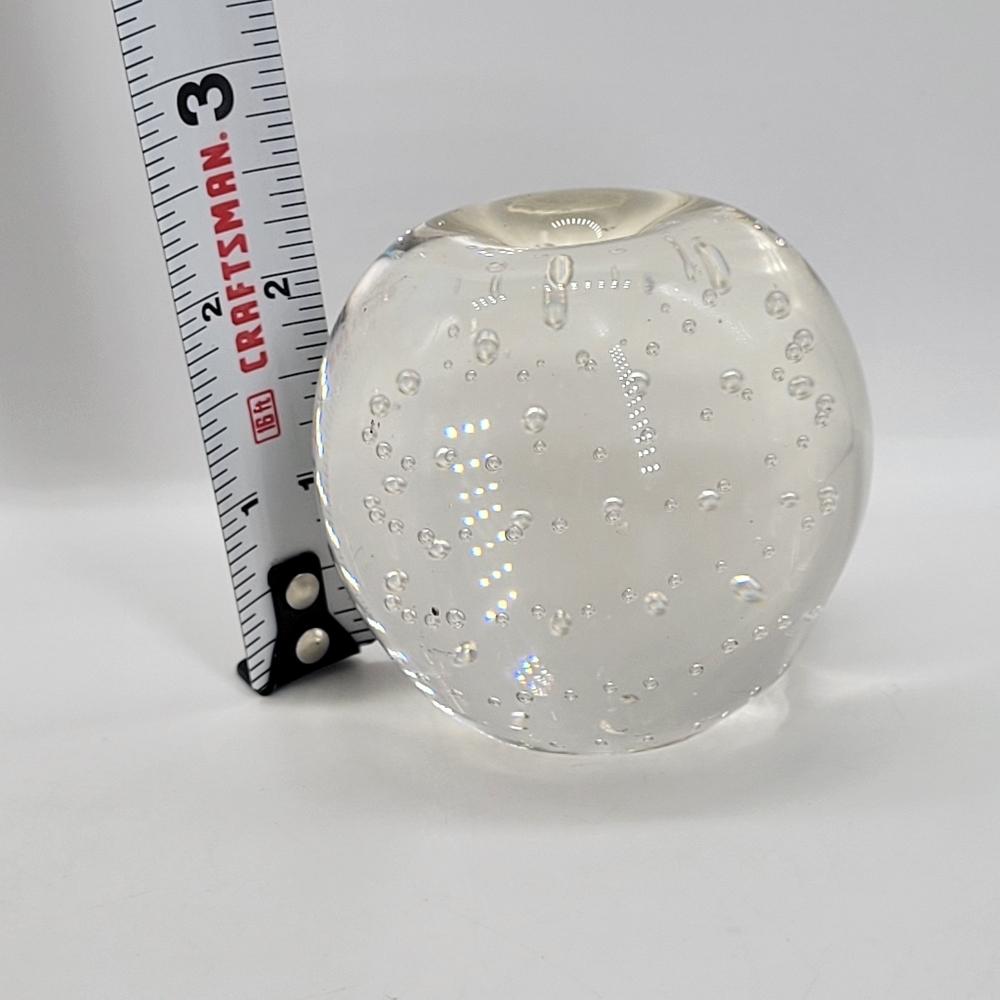 Vintage Bubble Blown Glass Round Paperweight Clear Art Glass Heavy - Picture 7 of 8